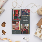 メリークリスマス4枚の写真クラシックストライプグリーン 箔シーズンカード