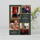 メリークリスマス4枚の写真クラシックストライプグリーン 箔シーズンカード (立ち正面)