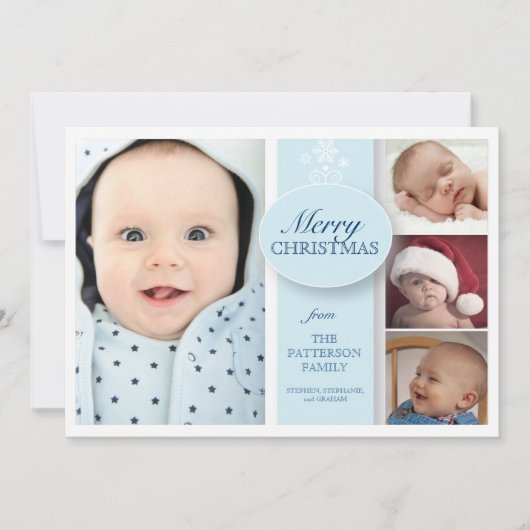メリークリスマス4枚の写真（青） シーズンカード (正面)