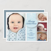 メリークリスマス4枚の写真（青） シーズンカード (正面/裏面)