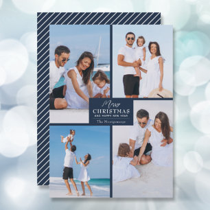 メリークリスマス4 Photo Collage Navy Blue シーズンカード