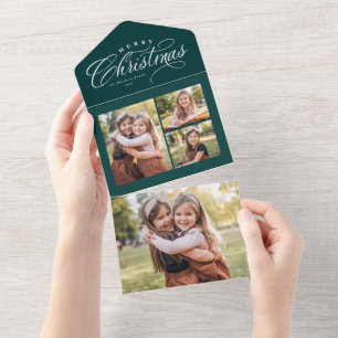 メリークリスマス4 photo green holiday tri fold オールインワン招待状