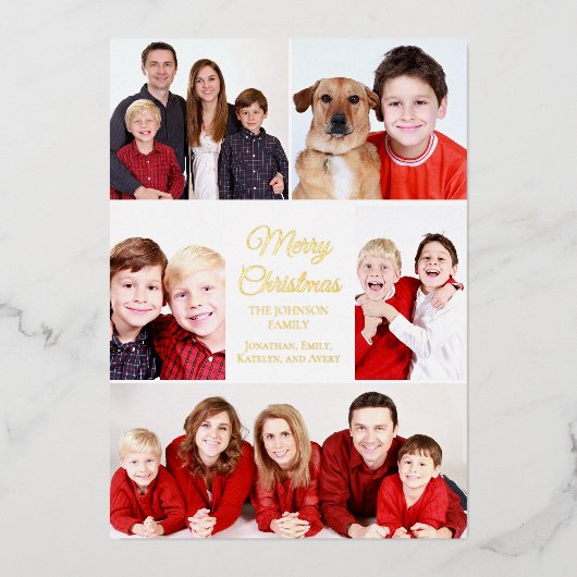 メリークリスマス5フォトコラージュエレガント金ゴールド 箔シーズンカード (正面)