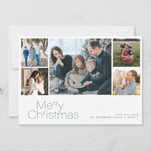 メリークリスマス5写真コラージュモダン シーズンカード (正面)