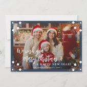 メリークリスマス5写真コラージュ海軍ブルー シーズンカード (正面)
