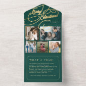 メリークリスマス5写真コラージュ素朴なグリーンカード オールインワン招待状 (内側)