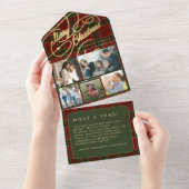 メリークリスマス5写真コラージュ素朴なプレイドカード オールインワン招待状 (貼ってはがせる)