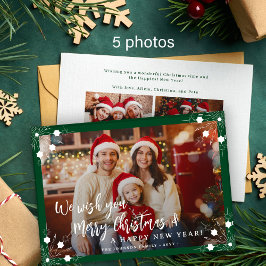 メリークリスマス5写真コラージュ緑 シーズンカード