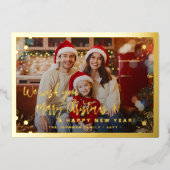 メリークリスマス5写真コラージュ金ゴールド 箔シーズンカード (正面)
