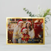 メリークリスマス5写真コラージュ金ゴールド 箔シーズンカード (立ち正面)