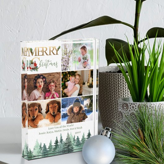 メリークリスマス5写真冬の森パーソナライズされた フォトブロック