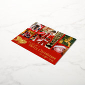 メリークリスマス5家族の写真松コーン赤金ゴールド 箔シーズンポストカード (回転した状態)