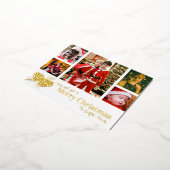 メリークリスマス5家族の写真金ゴールド松コーン 箔シーズンポストカード (回転した状態)