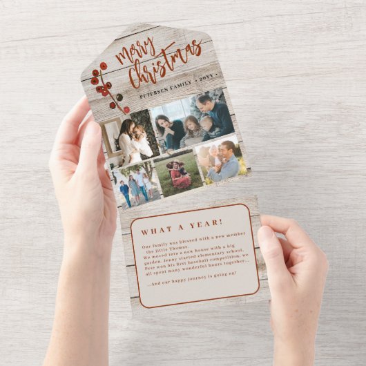 メリークリスマス5枚の写真素朴な木製のホリデーカード オールインワン招待状 (貼ってはがせる)