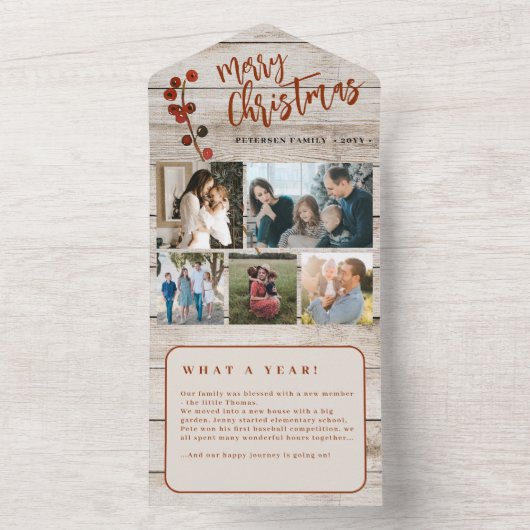 メリークリスマス5枚の写真素朴な木製のホリデーカード オールインワン招待状 (内側)