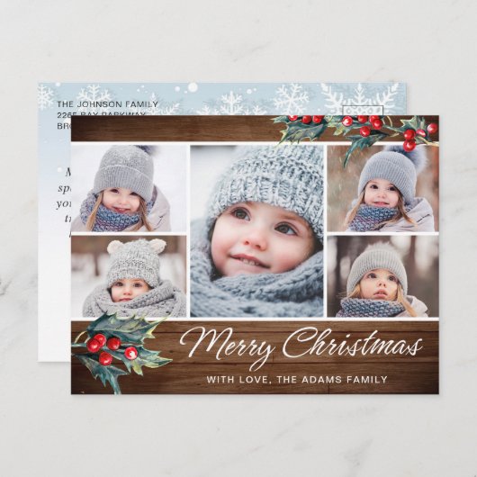 メリークリスマス5素朴フォトコラージュ挨拶 ポストカード (正面/裏面)