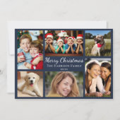 メリークリスマス6フォトコラージブルー シーズンカード (正面)