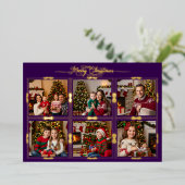 メリークリスマス6フレーム写真フロントパープル 箔シーズンカード (立ち正面)