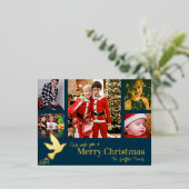 メリークリスマス6枚の写真ブルー飛んでいる鳩 箔シーズンポストカード (立ち正面)