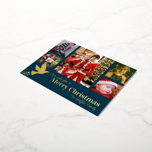 メリークリスマス6枚の写真ブルー飛んでいる鳩 箔シーズンポストカード (回転した状態)