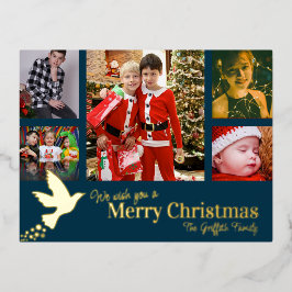 メリークリスマス6枚の写真ブルー飛んでいる鳩 箔シーズンポストカード