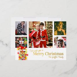 メリークリスマス6枚の写真ホワイト金ゴールドかわいいラマ 箔シーズンポストカード