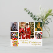 メリークリスマス6枚の写真ホワイト金ゴールドかわいいラマ 箔シーズンポストカード (立ち正面)