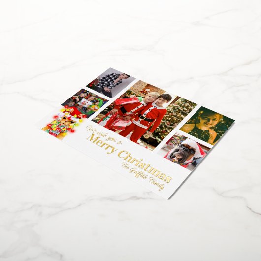 メリークリスマス6枚の写真ホワイト金ゴールドかわいいラマ 箔シーズンポストカード (回転した状態)