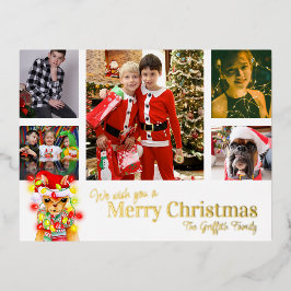 メリークリスマス6枚の写真ホワイト金ゴールドかわいいラマ 箔シーズンポストカード