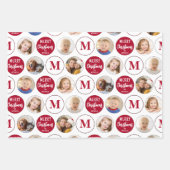 メリークリスマス6枚の写真モノグラムレッドグリーン ラッピングペーパーシート (正面3)