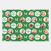 メリークリスマス6枚の写真モノグラムレッドグリーン ラッピングペーパーシート (正面)