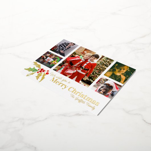 メリークリスマス6枚の写真白い赤い金ゴールド 箔シーズンポストカード (回転した状態)