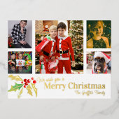 メリークリスマス6枚の写真白い赤い金ゴールド 箔シーズンポストカード (正面)