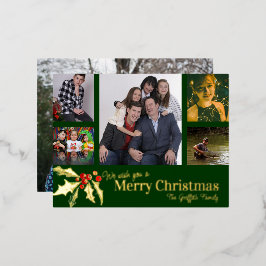 メリークリスマス6枚の写真赤い緑の金ゴールド 箔シーズンポストカード