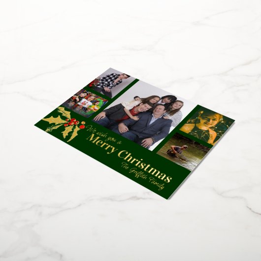 メリークリスマス6枚の写真赤い緑の金ゴールド 箔シーズンポストカード (回転した状態)