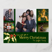 メリークリスマス6枚の写真赤い緑の金ゴールド 箔シーズンポストカード (正面)