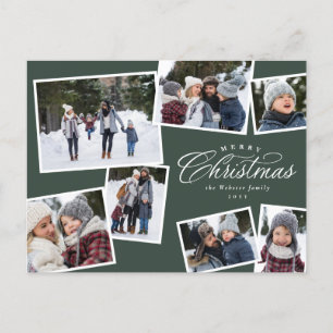 メリークリスマス7写真コラージュのハンターグリーン シーズンポストカード
