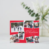 メリークリスマス7写真コラージュ赤エレガント色 シーズンポストカード (スタンド正面)