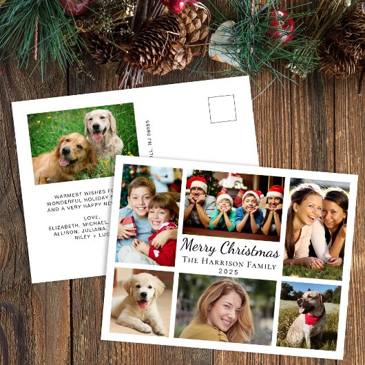 メリークリスマス7枚の写真コラージュ シーズンポストカード