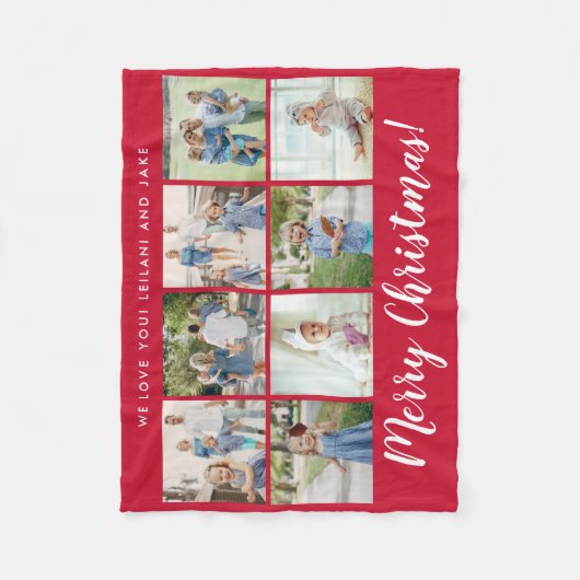 メリークリスマス8フォトカスタムメッセージ |赤 フリースブランケット (正面)