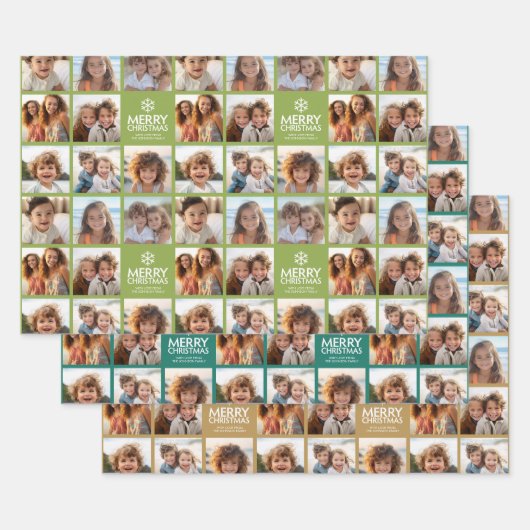 メリークリスマス8フォトコラージュ – スノーフレーク家族 ラッピングペーパーシート (セット)