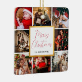 メリークリスマス8写真ファミリーコラージュ金ゴールド枠 セラミックオーナメント (右)