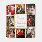 メリークリスマス8写真ファミリーコラージュ金ゴールド枠 セラミックオーナメント (左)