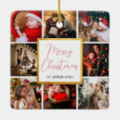メリークリスマス8写真ファミリーコラージュ金ゴールド枠 セラミックオーナメント (裏面)