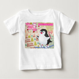 メリークリスマス あけましておめでとう かわいいペンギン ベビーTシャツ