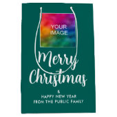 メリークリスマス あけましておめでとう ロゴまたは画像を追加 ミディアムペーパーバッグ (正面)