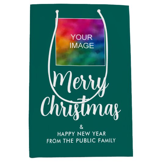 メリークリスマス あけましておめでとう ロゴまたは画像を追加 ミディアムペーパーバッグ (正面)