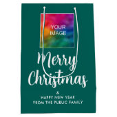 メリークリスマス あけましておめでとう ロゴまたは画像を追加 ミディアムペーパーバッグ (裏面)