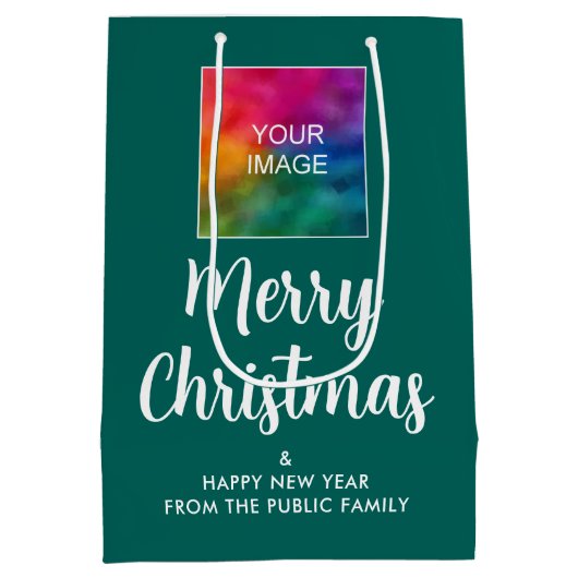 メリークリスマス あけましておめでとう ロゴまたは画像を追加 ミディアムペーパーバッグ (裏面)