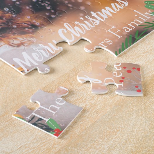 メリークリスマス、あなたの写真と家族の名前 ジグソーパズル (側面)